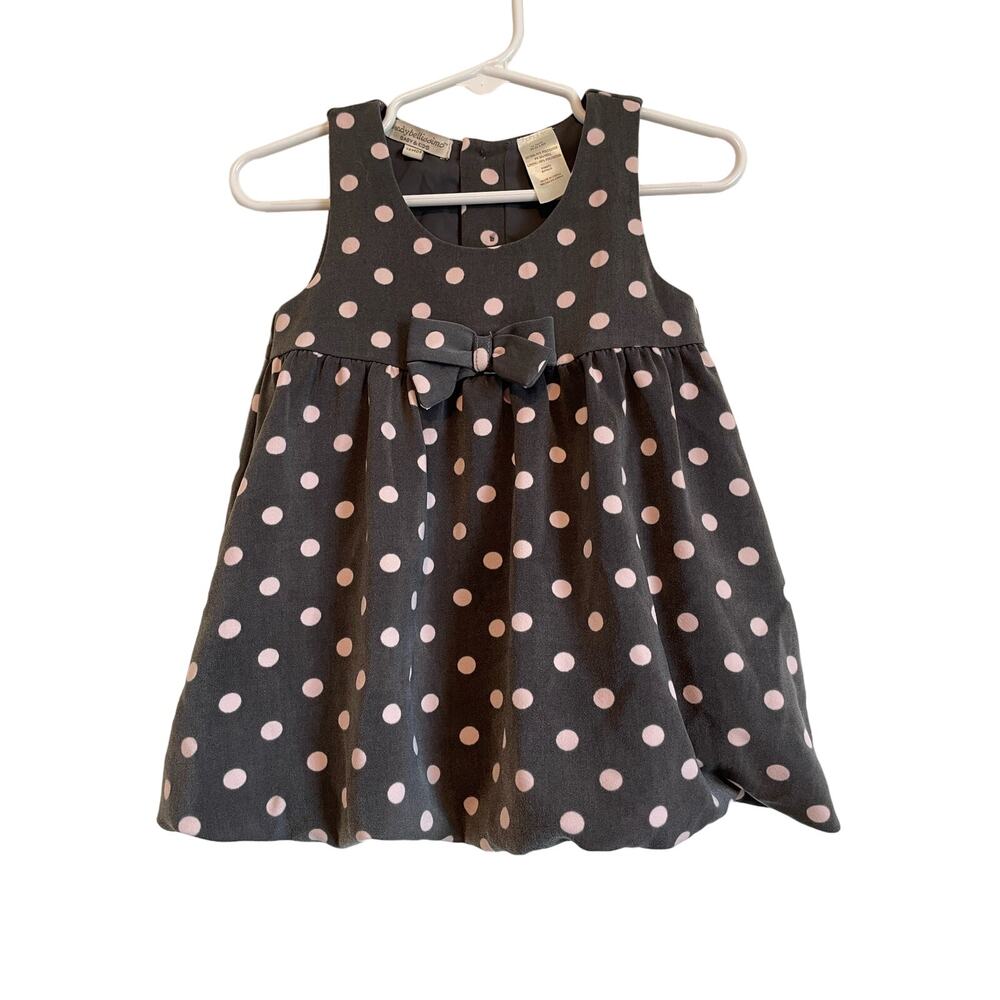 Wendy Bellissimo Baby & Kids sleeveless dress gray pink polka dot bow Size 12 mo